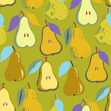 Seamless pattern with pears and half of pears in abstract minimalistic styl.. Stock Illustration