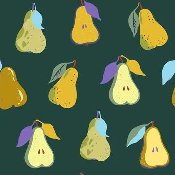 Seamless pattern with pears and half of pears in abstract minimalistic styl.. Illustrazione stock