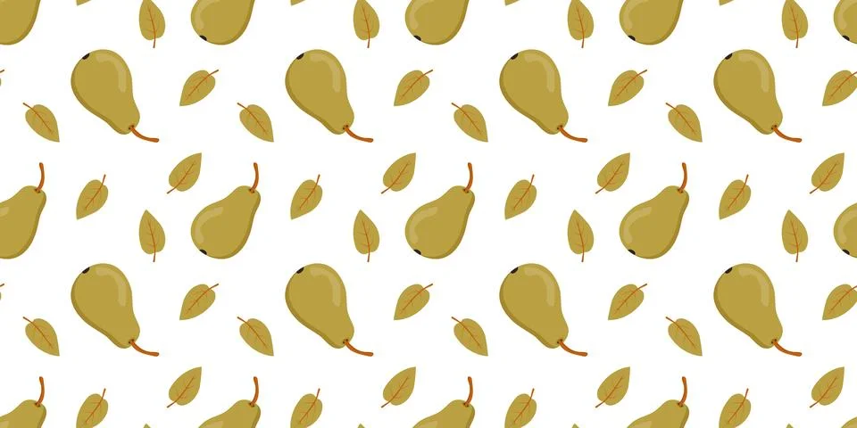 Seamless Pattern of Pears and Leaves. Spring or autumn design of fruit Stock Illustration