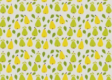 Seamless pattern with pears and leaves. Vector illustration. Illustrazione stock