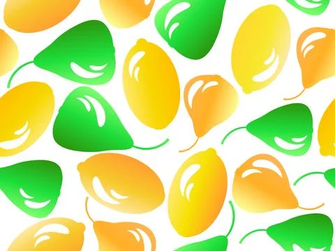 Seamless pattern with pears and lemons in 3d style. Summer fruit mix with l.. Stock Illustration