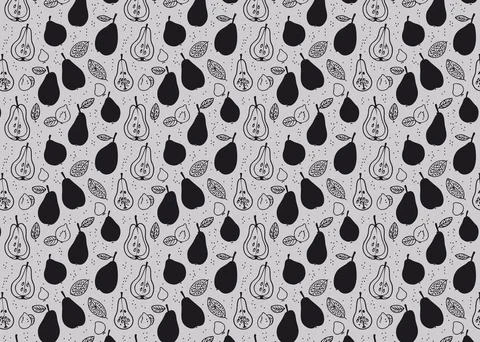 Seamless pattern with pears. Black and white pear fruit vector background. Illustrazione stock