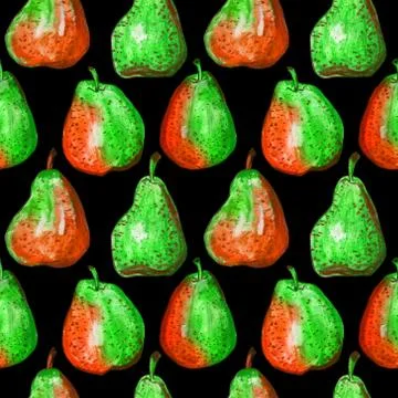 Seamless pattern with pears on a black background. Stock Illustration