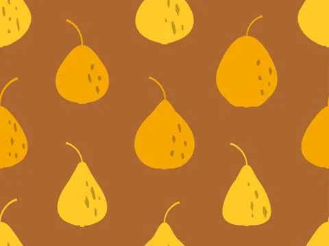 Seamless pattern with pears on a brown background. Fruit pear in a minimali.. Stock Illustration