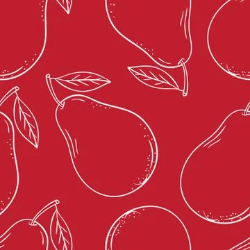 Seamless pattern of pears on a red background Stock Illustration