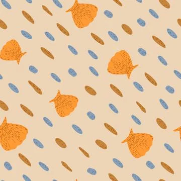 Seamless pattern pebbles with shells on brown background. Beautiful texture g Stock Illustration