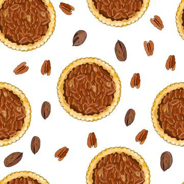 Seamless pattern with pecan pies. The theme of autumn, harvest and thanksgivi Stock Illustration