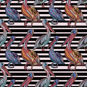 Seamless pattern with pelicans. Stock Illustration