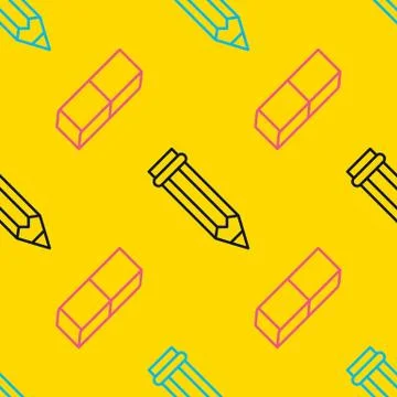 Seamless pattern with pen, eraser line icons. Work tools background, writing Stock Illustration