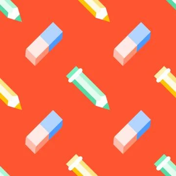 Seamless pattern with pen, eraser vector flat icons. Work tools background Illustrazione stock