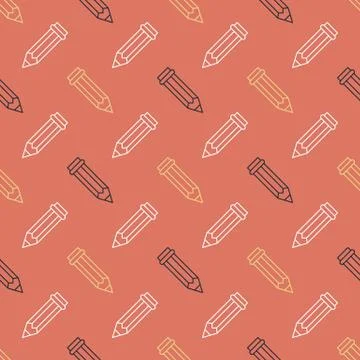 Seamless pattern with pen line icons. Work tools background, writing Stock Illustration