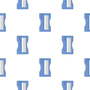 Seamless pattern with pencil blue sharpener on white background. Cartoon styl Stock Illustration