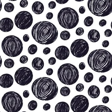 Seamless pattern pencil drawing black polka dots. Marker monochrome endless Stock Illustration