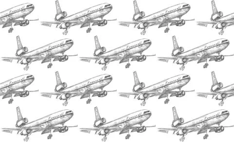Seamless pattern with pencil drawn airplanes. Backgrounds and textures for bo Stock Illustration