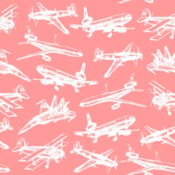 Seamless pattern with pencil drawn airplanes. Backgrounds and textures for bo Illustrazione stock