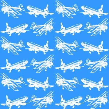 Seamless pattern with pencil drawn airplanes. Backgrounds and textures for bo Stock Illustration