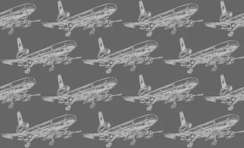 Seamless pattern with pencil drawn airplanes. Backgrounds and textures for bo Stock Illustration