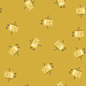 Seamless pattern pencil stationery character cartoon vector Stock Illustration