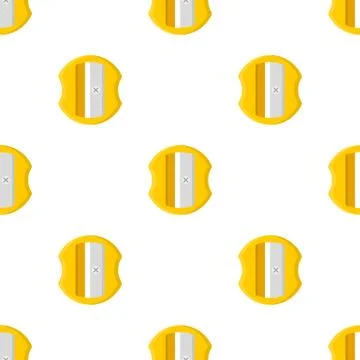 Seamless pattern with pencil yellow sharpener on white background. Cartoon st Stock Illustration