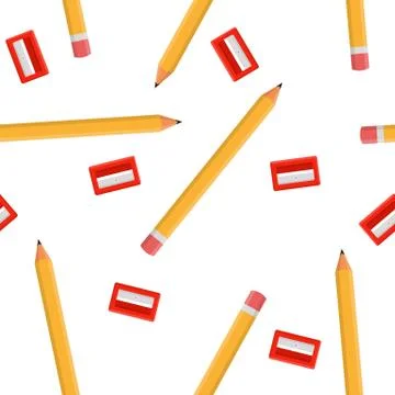 Seamless pattern with pencils and red sharpeners isolated on white background Stock Illustration