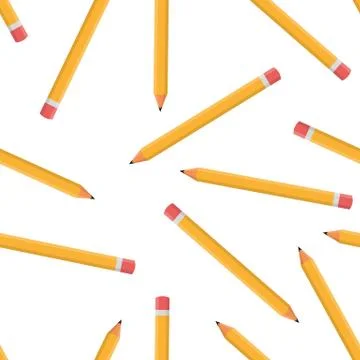 Seamless pattern with pencils isolated on white background. Cartoon style. Ve Stock Illustration
