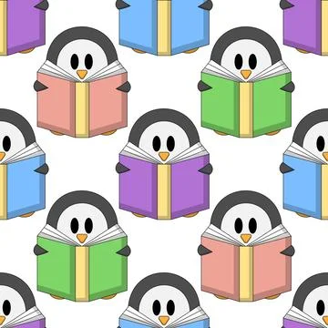 Seamless pattern with Penguin and book Stock Illustration
