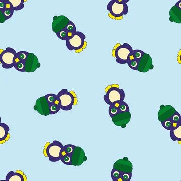 Seamless Pattern with Penguin on Blue Background. Stock Illustration