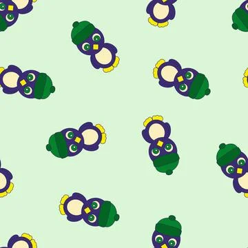 Seamless Pattern with Penguin on Green Background. Stock Illustration