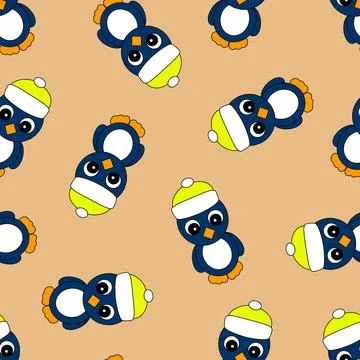 Seamless Pattern with Penguin on Orange Background. Stock Illustration