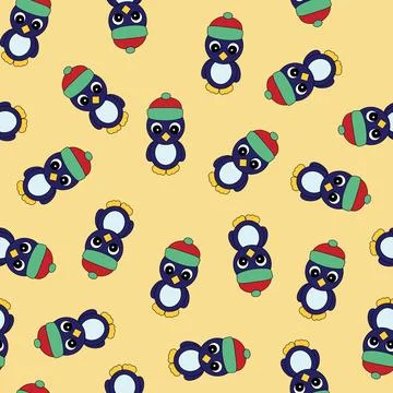 Seamless Pattern with Penguin on Orange Background. Stock Illustration