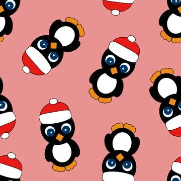 Seamless Pattern with Penguin on Pink Background. Stock Illustration