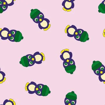 Seamless Pattern with Penguin on Pink Background. Stock Illustration