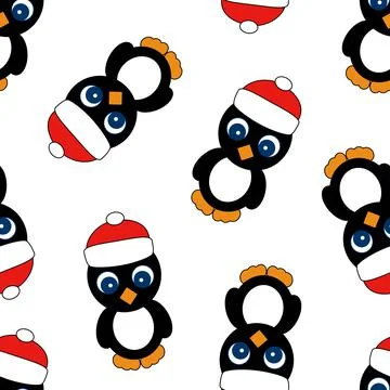 Seamless Pattern with Penguin on White Background. Stock Illustration