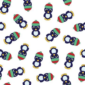 Seamless Pattern with Penguin on White Background. Stock Illustration
