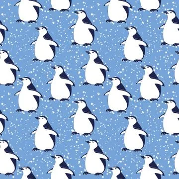 Seamless pattern, penguins and snowflakes Stock Illustration