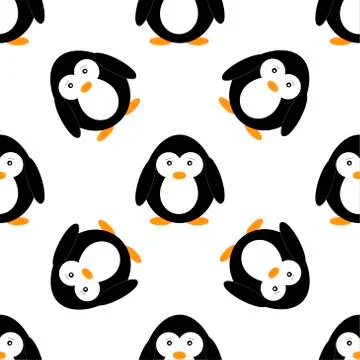 Seamless pattern with penguins. Cute penguin cartoon vector illustration.  Stock Illustration