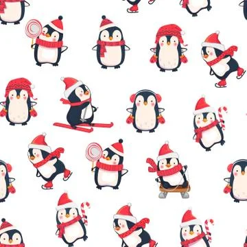Seamless pattern with penguins Stock Illustration