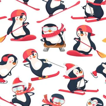 Seamless pattern with penguins Stock Illustration