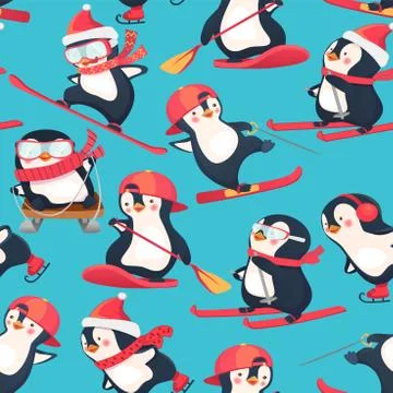 Seamless pattern with penguins Stock Illustration