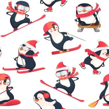 Seamless pattern with penguins Stock Illustration