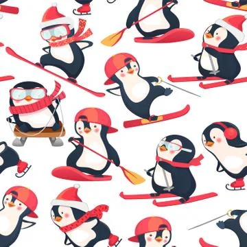 Seamless pattern with penguins Stock Illustration