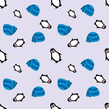 Seamless pattern with penguins. penguin vector background Stock Illustration