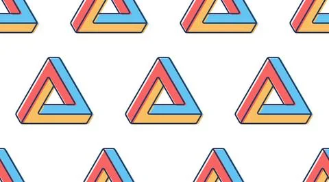 Seamless pattern penrose triangle icon. Impossible vector geometric shape obj Stock Illustration