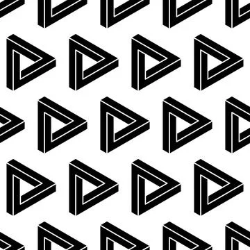 Seamless pattern penrose triangle icon. Impossible vector geometric shape obj Illustrazione stock