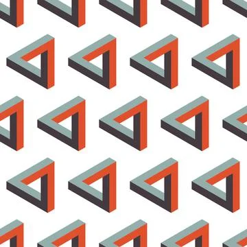 Seamless pattern penrose triangle icon. Impossible vector geometric shape obj Illustrazione stock