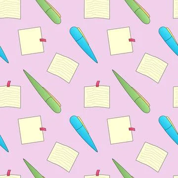 Seamless Pattern with Pens and Notes for School イラスト素材