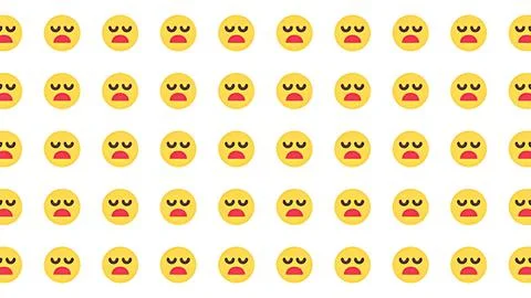 Seamless pattern of pensive and disappointed yellow emoji faces with closed.. Ilustração Stock