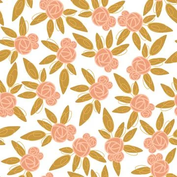Seamless pattern with peonies and leaves with white background, flower digital Stock Illustration