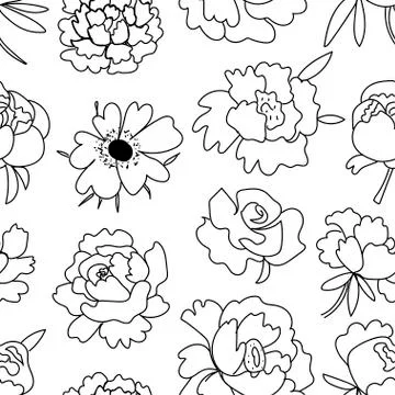 Seamless pattern with peonies, roses and anemones. Stock Illustration