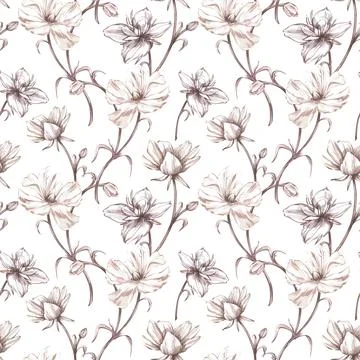 Seamless pattern peony branch isolated on white background. Watercolor hand Stock Illustration